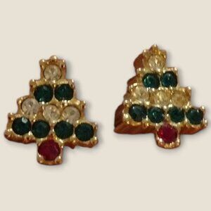 Vintage Avon Rhinestone Christmas Tree Earrings